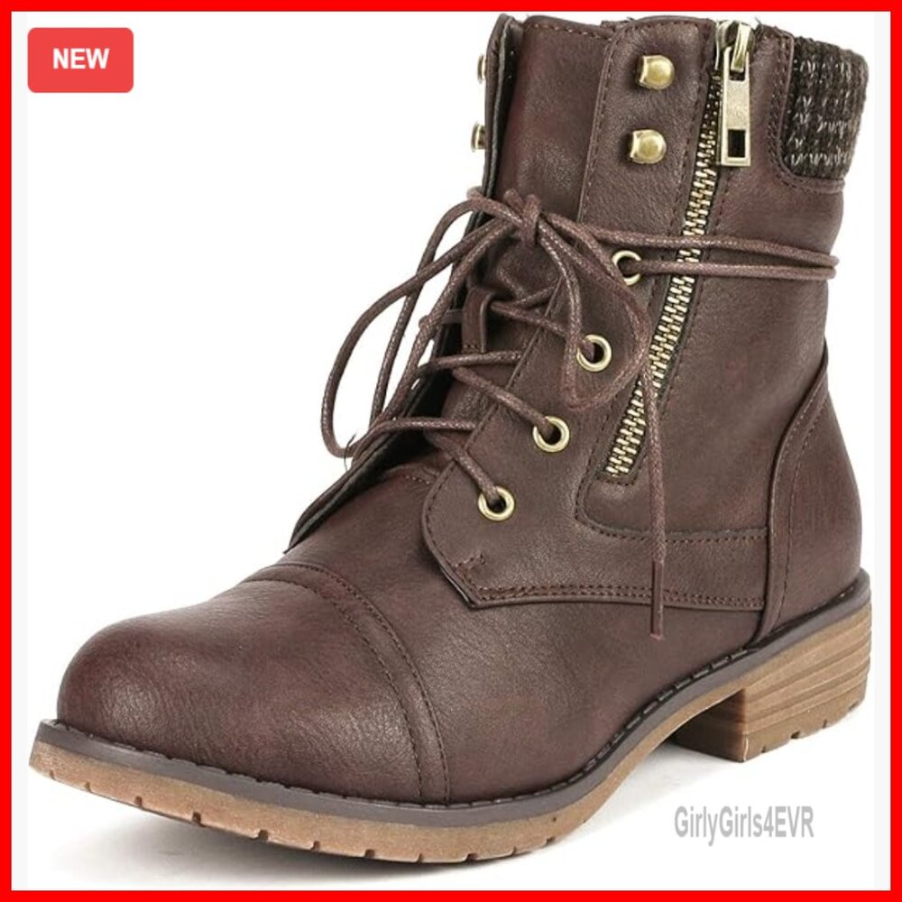 Women's Combat Boots Ankle Booties Lace Up Vegan Leather Size 7